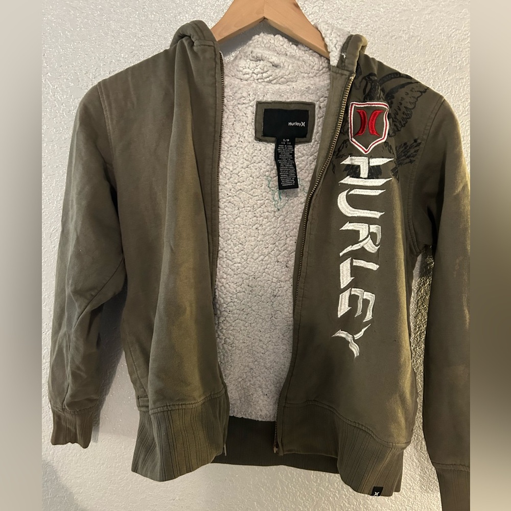 Kids small army green Hurley zip-up
